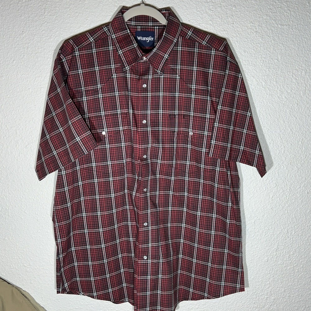 Wrangler Pearl Snap Short Sleeve Western Plad Red And White XL